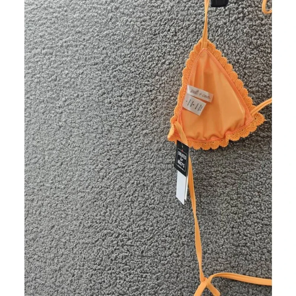 Salt + Cove Crochet Halter Triangle Bikini Juniors' L Tangerine Zing Back Tie